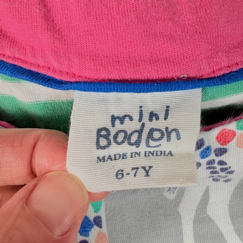 Mini Boden Giraffe Dress Kids 6-7Y Gray Good Short Sleeve Cotton Pockets - Picture 2 of 11